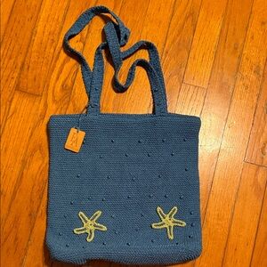 EA by Etienne Aiger Blue Knit Tote Bag with Starfish Accents